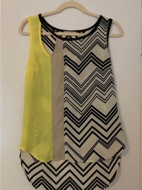 ezra Neon Yellow, Beige and Black Chevron Colorblock Tank Top - Women